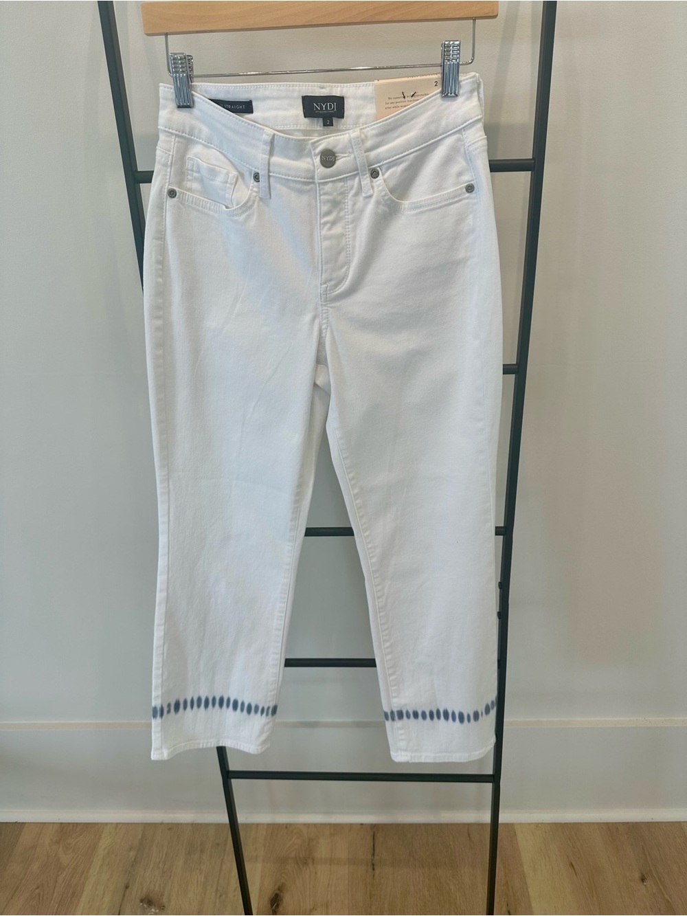 NYDJ White Cropped Jeans with Navy Dip-Dye Hem